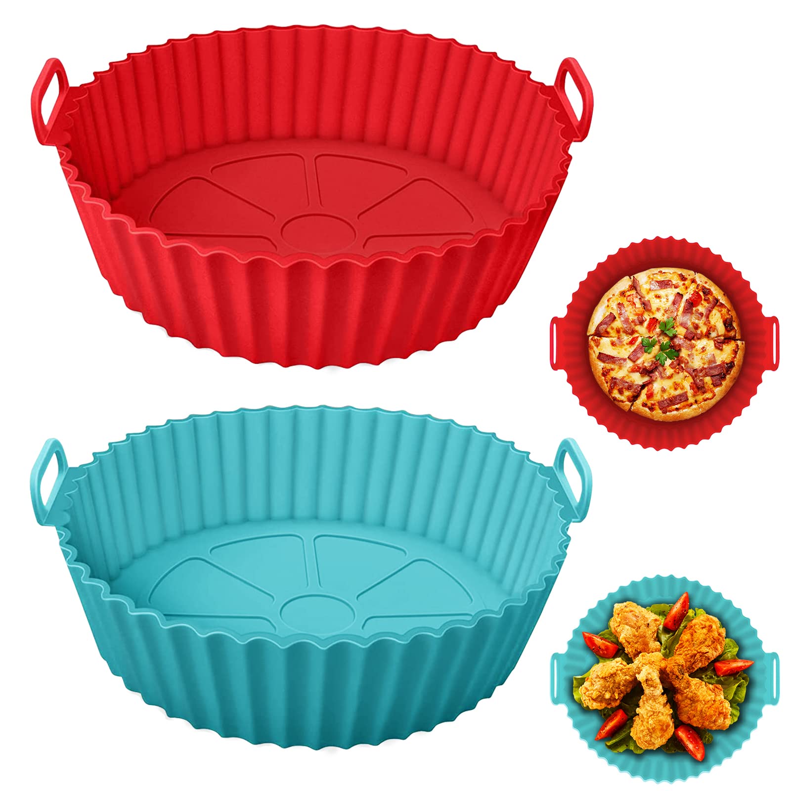Kitzini 2-Pack Round Silicone Air Fryer Liners, 8 Inch
